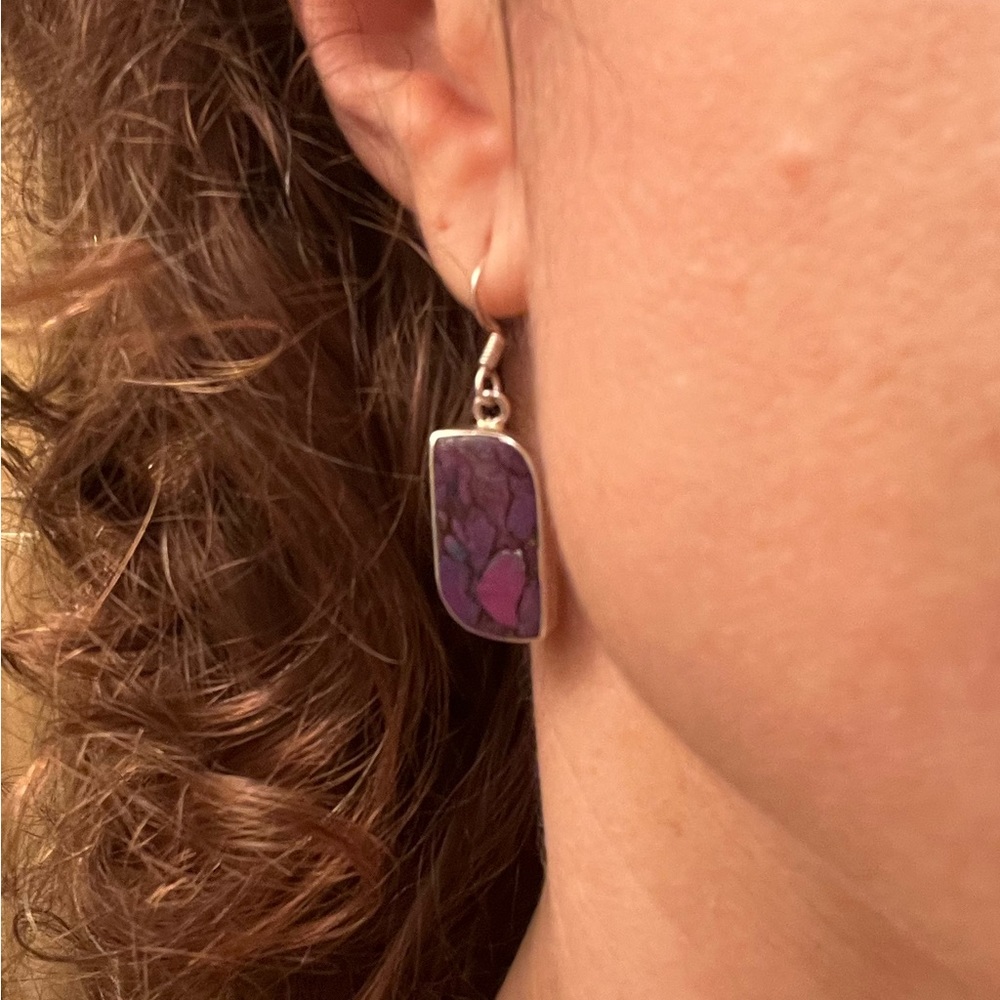 Purple stone and silver earrings - Picture 6 of 6